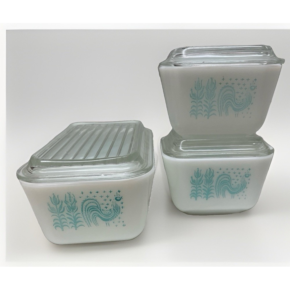 Vtg.Pyrex Amish Butterprint Refrigerator Dish Set 6 pc Lids 501 & 502 Read Descr